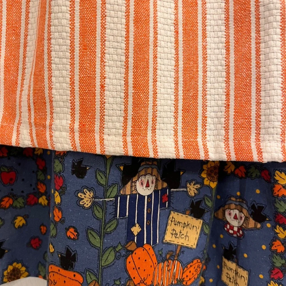 Handmade Fall Pumpkin Patch Scarecrow Half Apron Blue Orange Striped XS-L
